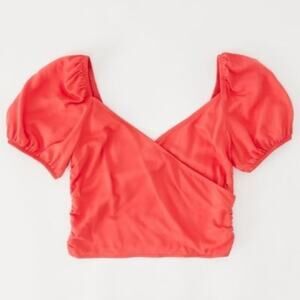 Urban Outfitters Beth Red Puff Sleeve Surplice Top
